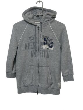 Abercrombie & Fitch Vintage Gray Distressed Graphic Zip-Up Hoodie 3/4 Sleeve